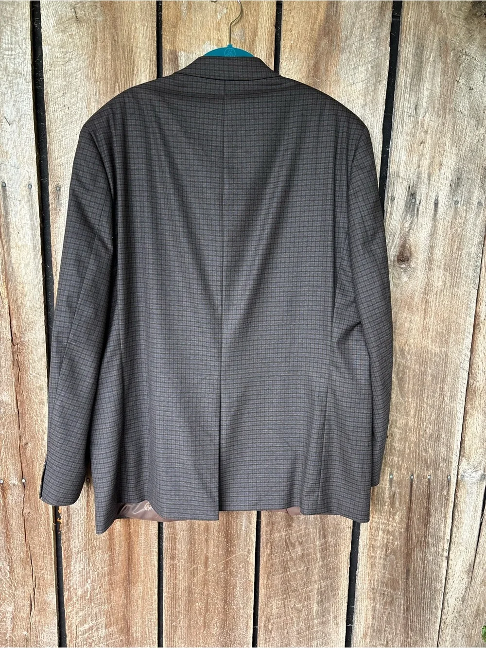 Lauren Ralph Lauren Mens Blazer 46L Brown Blue Plaid Stretch Two Button Sport Co